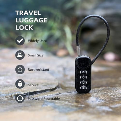 Small Combination Lock for Luggage, Cable Lock with Code, 4 Digit Padlock Combination, for Suitcase, Gym Locker, Backpack Zipper, Cabinet, Mailbox, Outdoor Fence, Helmet Travel Safe - color: Black+Gray