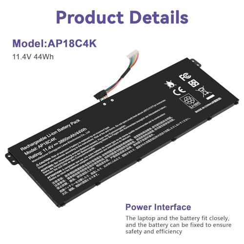 AP18C4K AP18C8K Battery for Acer Spin 3 SP313-51N SP314-54N,Aspire 5 A515-43 A515-43G A515-44 A515-44G A515-54 A515-54G A515-56 3ICP5/81/68,3INP5/82/70，KT0030G020,KT0030G020,KT00304012,KT00304012 - size: 9.8*3.38*0.31inch AP18C4K