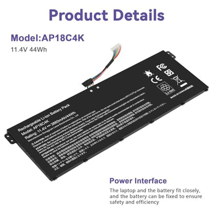 AP18C4K AP18C8K Battery for Acer Spin 3 SP313-51N SP314-54N,Aspire 5 A515-43 A515-43G A515-44 A515-44G A515-54 A515-54G A515-56 3ICP5/81/68,3INP5/82/70，KT0030G020,KT0030G020,KT00304012,KT00304012 - size: 9.8*3.38*0.31inch AP18C4K