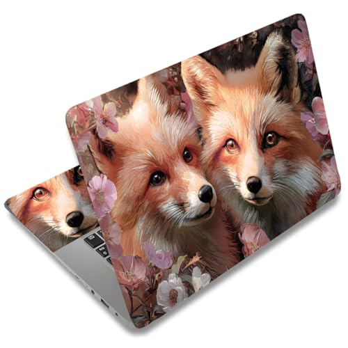 SUPERDANT Laptop Skin Sticker Flower Fox Laptop Decals Personalized Universal Notebook Computer Wrap Vinyl Skin Stickers Cover Art Decal Removable 12-15.6 Inch Waterproof Scratch-Resistant Gifts - style: Flower Fox