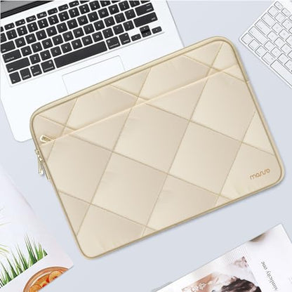 MOSISO 13-14 inch Laptop Case, 13.3 inch Laptop Sleeve, Sand | Compatible with MacBook Neo/Air 13.6/Pro 13/Pro 14, HP Dell ASUS Lenovo, Rhombus Quilted Horizontal Bag with Small Case - color: Sand
