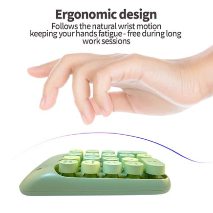 Sahara - Wireless Numeric Keypad, Retro Round Keycaps, Portable Number Pad with Ergonomic Design, USB Receiver, Compatible with Laptop/Desktop PC (Sage Green) - color: Sage Green