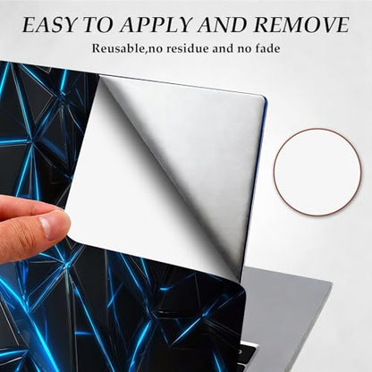 12.1-15.6 Inch Universal Reusable Laptop Skin Sticker Decal, Waterproof Removable Protector for Notebook Cover, Scratch-Resistant Vinyl Cuttable Full Wrap Sticker, Blue Glowing Lines Polyhedron - color: Blue Glowing Lines Polyhedron