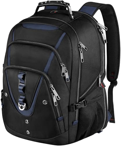 18.4 Laptop Backpack Men Women, Blue 55-60L Large Laptops Backpack | TSA Friendly Flight Approved and RFID Anti-theft Pocket, Water Resistant Suiltable for Traveling, Men Backpack Large Capacity - color: Black-blue, size: 18inch(21.5*16.3*9.9")
