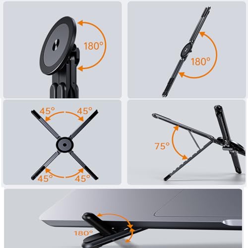 3-in-1 Magnetic Foldable Laptop Stand for Phone Tablet and Laptop | Aluminum Alloy, Die-casting,Ergonomic, 8-Level Adjustable Height, Portable, For Home Office and Travel - color: Black