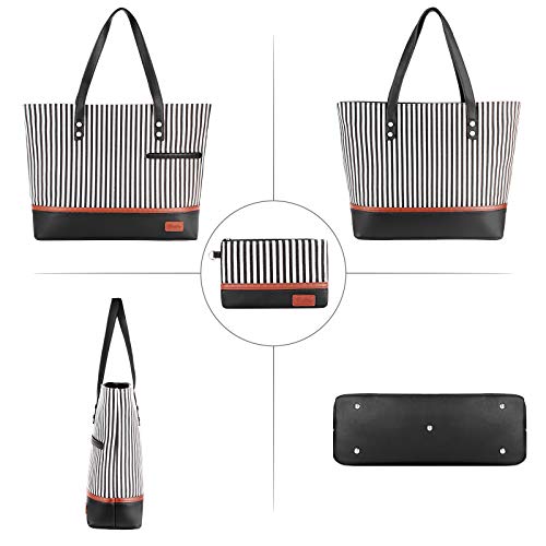 Laptop Tote Bag for Women Large Canvas Womens Briefcase Waterproof Computer Bag Work Bags for Women Fits 15.6 inch Laptop - color: Black