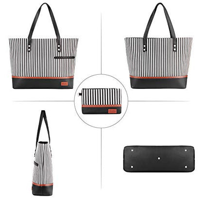 Laptop Tote Bag for Women Large Canvas Womens Briefcase Waterproof Computer Bag Work Bags for Women Fits 15.6 inch Laptop - color: Black