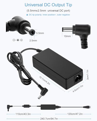 ALITOVE 19V Power Supply Adapter 3.42A 65W AC/DC Converter Transformer 100V~240V AC Input with 5.5mmx 2.5mm Plug for LCD LED Monitor, HDTV, 3D Widescreen, Bluetooth Speaker, Printers, Audio Amplifier