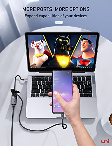 uni USB-C to Ethernet Adapter, USB C HUB Ethernet 1Gbps with USB 3.0 4IN1 | [Thunderbolt 4/3 Compatible], USB C to Network Adapter, for MacBook Pro/Air, iPad Pro, Surface Laptop, Chromebook, etc - color: Grey