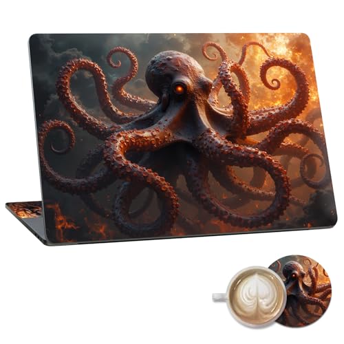 Laptop Skin Sticker Decal 15.6 Inch,12 13 13.3 14 15 15.6 in Laptop Netbook Skins for Notebook,Art Decal Removable Waterproof Scratch Resistant,Universal Vinyl Cover,Fire Octopus Funny - color: Fire Octopus Funny