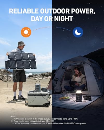 Anker SOLIX C300 DC Power Bank Station and 60W Solar Panel, 288Wh Portable Power Station, LiFePO4 Battery, 300W Solar Generator, for Outdoor, Camping, Traveling, and Emergencies - style: C300 DC + 60 W Solar Panel