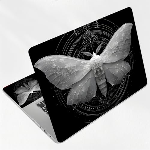 Black and White Moth Universal Laptop Skin Sticker 3PCS, Protective Decal Trim-to-Fit 11.6" 13.3" 14" 15.6" Laptop Vinyl Cover, Removable Anti-Scratch Computer Decal Protector - color: Black and White Moth