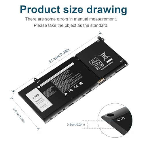 G91J0 Battery for Dell Latitude 3320 3330 3420 3520 Inspiron 3510 3511 3515 3520 3525 3530 5310 5320 5330 5410 5415 5418 5510 5515 5518 5430 5435 7415 7420 7415 Vostro 5620 5625 V6W33 TN70C 0PG8YJ - size: 8.39*3.5*0.24inch