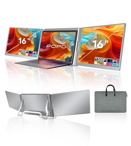 16" Laptop Screen Extender Monitor Portable, Quad Monitor, Just 1 Cable for 3 Screens, FHD 1080P IPS Laptop Extender Compatible with Wins/Mac for 13.6" - 18.5" Laptops | For 13.3-18.5" laptops; supports Wins and macOS M1/M2/M3. Driver required; connects t