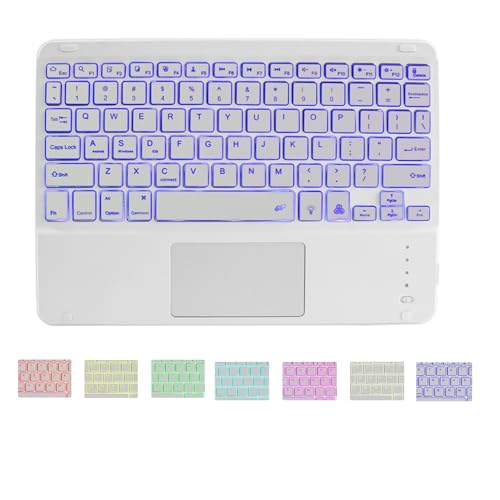 Bluetooth Keyboard with Touchpad,Ultra Silm 7 Colors Backlit Wireless Keyboard Rechargeable Portable Keypad with Trackpad for iPad iOS Android Windows Tablets PC Smartphone Universal(White) - color: white