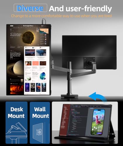 Ingnok 18.5Inch Portable Monitor, 100% sRGB USB C Second Screen FHD | USB-C Mini HDMI Large second screen for Laptop,mini PC,PS5/Switch, smart cover stand,built-in speakers,VESA-ready - size: 18.5 inches