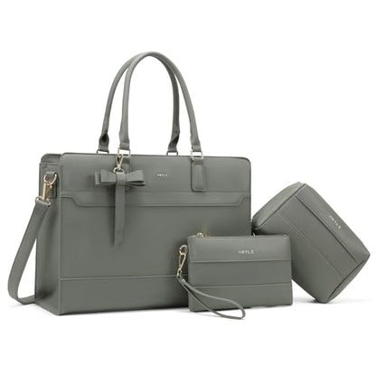 Keyli 3pcs Laptop Bag for Women 15.6 Inch Leather Work Tote Bags Professional Business Office Computer Shoulder Briefcase - color: 3pcs-grey