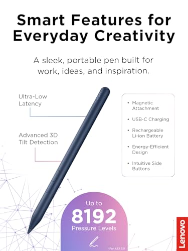 Lenovo Yoga Pen 2 with Magnetic Pen Case, AES 3.0 Stylus with 8192 Pressure Levels, USB C Rechargeable, Tilt Detection, Multi Protocol Support for Lenovo Yoga 2 in 1 PCs, Cosmic Blue - color: Cosmic Blue