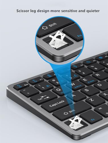 Portable mini Wireless Bluetooth Keyboard and Mouse Combo, Bluetooth 3.0/5.0/2.4G, Multi-Device pc,Laptop,Phone,ipad,Windows,iOS,Android Compatible, Rechargeable,78KEY,11.2inch Length (Gray) - color: Gray
