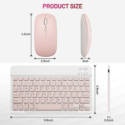 Bluetooth Keyboard and Mouse Combo Rechargeable Portable Wireless Keyboard Mouse Set for Apple iPad iPhone iOS 13 and Above Samsung Tablet Phone Smartphone Android Windows (10 inch Pink) - color: pink