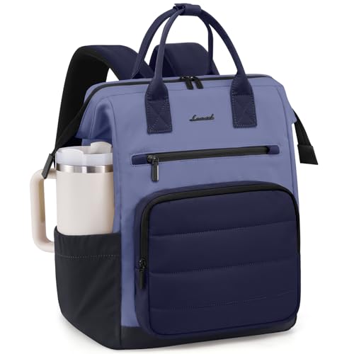 LOVEVOOK Puffer Laptop Backpack for Women, 15.6 Inch Work Backpack purse for Nurse Teacher, College Back to School Bookbag for Teen Girls, Personal Item Travel Bag Computer Daypack for Daily Commute - color: Black-blue, size: 15.6 Inch
