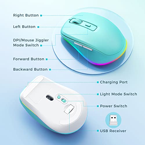 PEIOUS Wireless Mouse, Mouse Jiggler - LED Wireless Mice with Build-in Mouse Jiggler Mover, Rechargeable Moving Mouse for Computer with Undetectable Random Movement Keeps Computer Awake - Green - color: Mint Green