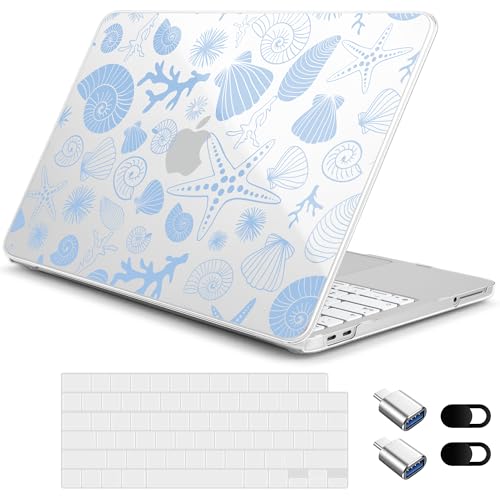 for MacBook Neo 13 Inch Case A18 Pro Chip 2026 Release, Floral Aesthetic Ultra-Slim Hard Shell with Keyboard Cover, 6-in-1 Laptop Accessories Bundle for Women Girls, Blue Conch - color: Blue Conch
