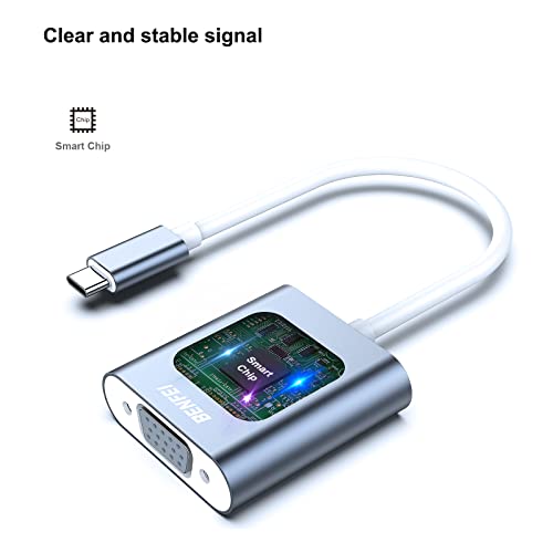 BENFEI USB C to VGA Adapter, Thunderbolt 3/4 to VGA Adapter Compatible with iPhone 15 Pro/Max, MacBook Pro/Air 2023, iPad Pro, iMac, S23, XPS 17, Surface Book 3 and More [Aluminium Shell,Grey] - color: Grey