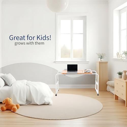 VIVO Mobile Over the Bed and Recliner Table, Tilting Laptop Tray with Height and Length Frame Adjustment, Ergonomic Overbed Kids and Adult Desk on Wheels, Light Wood, DESK-V202A - color: Light Wood