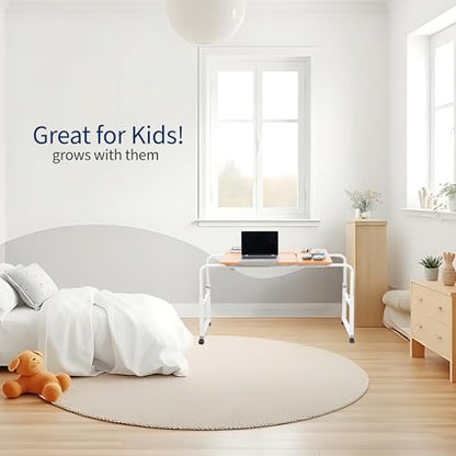 VIVO Mobile Over the Bed and Recliner Table, Tilting Laptop Tray with Height and Length Frame Adjustment, Ergonomic Overbed Kids and Adult Desk on Wheels, Light Wood, DESK-V202A - color: Light Wood
