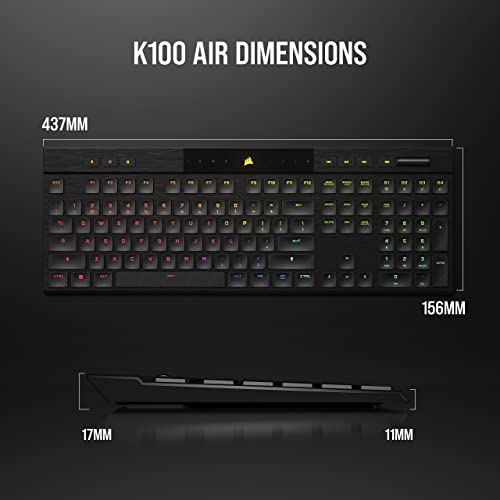 Corsair K100 AIR Wireless RGB Mechanical Gaming Keyboard - Ultra-Thin, Sub-1ms Slipstream, Low-Latency Bluetooth, Cherry MX Ultra Low Profile Keyswitches - NA Layout, QWERTY - Black - style: K100 AIR WIRELESS