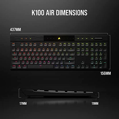 Corsair K100 AIR Wireless RGB Mechanical Gaming Keyboard - Ultra-Thin, Sub-1ms Slipstream, Low-Latency Bluetooth, Cherry MX Ultra Low Profile Keyswitches - NA Layout, QWERTY - Black - style: K100 AIR WIRELESS