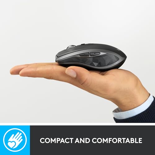 Logitech MX Anywhere 2S Bluetooth Edition Compact Wireless Mouse, No USB Receiver - Use On Any Surface, Hyper-Fast Scrolling, Rechargeable, Control Up to 3 Apple Mac and Windows Computers and Laptops - color: Graphite, style: Micro USB Charge