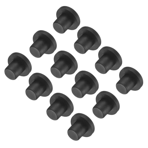 uxcell High Temp Silicone Plug Mount Dia 9mm/0.35 inch t Shaped Rubber Stopper Hole Plugs for Powder Coating Plating Waterproof Plugs Sealing Plugs Black Pack of 12(OD 16mm) - size: 9x16mm