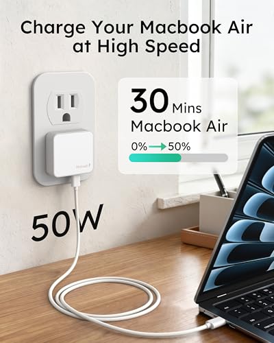 Nekmit Dual USB C Wall Charger, 50W PD PPS Fast USB Charger Block with 2 USB-C Ports, Flat USB Wall Plug Adapter with Fixed Prongs for iPhone 17/16, MacBook Air, iPad and More (White) - color: White
