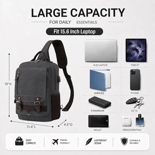 Sling Bag Large Capacity: Crossbody Bag for Men Fits 15.6 Inch Laptop A4 Files with Anti Theft USB Port - color: Black-xl