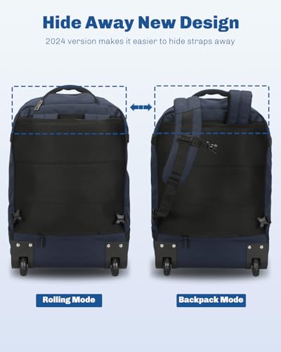 Hynes Eagle Rolling Backpack 42L Backpack with Wheels Airline Approved Carry on Luggage Laptop Travel Suitcase Bag for Women Men Dark Blue - color: Dark Blue