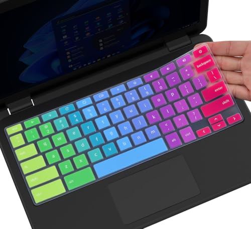 Colorful Keyboard Cover for Dell 11.6 Chromebook 3100 3110 / Chromebook 11 3120 3180 3181 3189 5190 P22T 11.6" / Chromebook 13 3380 13.3" Protective Skin, Dell Chromebook Accessories, Rainbow - color: Rainbow
