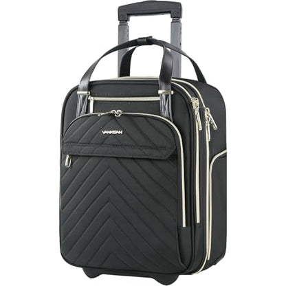 VANKEAN Carry On Underseat 16-inch Multi-functional Underseater Lightweight Overnight Suitcase with Wheels, Roller Case for Men Women Travel Business - color: Gold Black