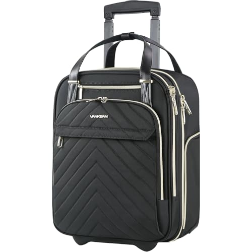 VANKEAN Carry On Underseat 16-inch Multi-functional Underseater Lightweight Overnight Suitcase with Wheels, Roller Case for Men Women Travel Business - color: Gold Black