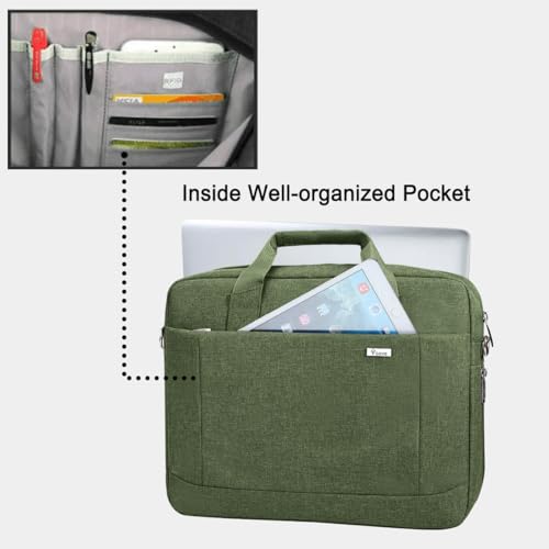 Voova 15.6-15 Inch Laptop Bag, Computer Bag, MacBook Bag, Army Green | Expandable splash-proof laptop messenger bag with removable strap; fits notebooks, MacBook, HP, Dell, Lenovo and Asus - color: Army Green, size: 14-15.6 Inch