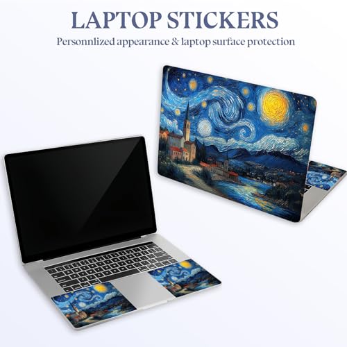 Universal Laptop Skin Sticker Decal,15.6 Inch Laptop Vinyl Cover for 13" 14" 15.6" Laptop,Scratch-Resistant Waterproof Protector Wrap,Reusable with Wrist Pads,Swirl Starry Night Town - color: Swirl Starry Night Town