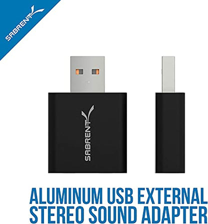 SABRENT Aluminum USB External Stereo Sound Adapter for Windows and Mac. Plug and Play No Drivers Needed [Black] (AU-EMCB)