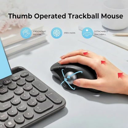 seenda Wireless Trackball Mouse, Ergonomic Bluetooth Rollerball Mouse,Black | USB-C rechargeable, 3-device Bluetooth+2.4G USB, thumb control, 5-level DPI and space-saving comfort for laptop, PC and Mac. - color: Black