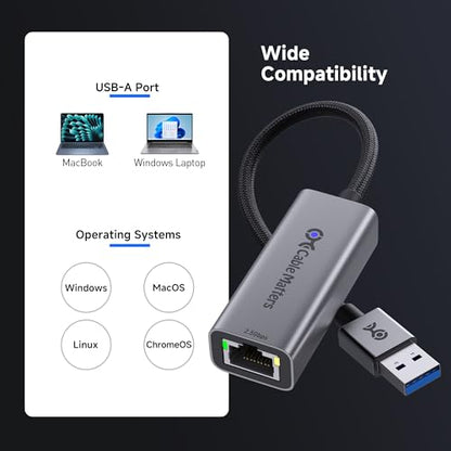 Cable Matters USB to 2.5Gb Ethernet Adapter, USBA to RJ45 Network Adapter | 2500Mbps, Plug & Play, Compatible with Windows, macOS, Linux, ChromeOS, Laptop, Desktop