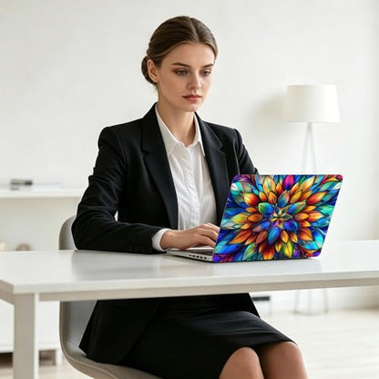 Universal Laptop Skin Decal, 3-Piece Vinyl Protector for 12 13 14 15.6" Notebook, Waterproof Anti-Scratch, Easy Trim & Bubble-Free Finish, Stained Glass Flower Pattern - color: Stained Glass Flower Pattern