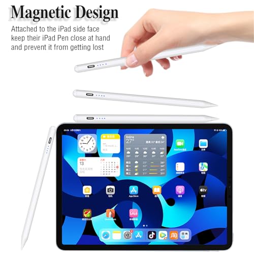 Active Stylus Pens for Touch Screens Rechargeable Tablet Pen POM Tip | Magnetic iPad Pencil Stylus Pen for iPad/Pro/Air/Mini/iPhone and Other Smartphone Device-White