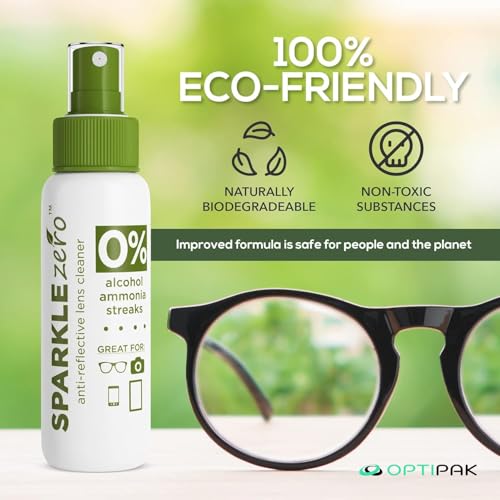 Sparkle Anti-Reflective Eco Friendly Lens Cleaner Spray Kit | (2x) 2oz Glasses Cleaner Bottle + (2x) Microfiber Cloth for Eyeglasses, Lenses, Screens and Sunglasses Cleaning Kit (4 Piece Set) - size: 2 Fl Oz (Pack of 2), style: 2x2oz Lens Spray + 2 Microf