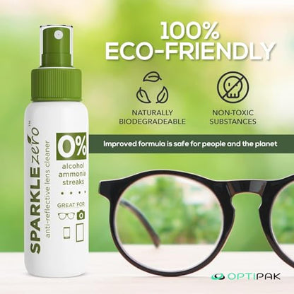 Sparkle Anti-Reflective Eco Friendly Lens Cleaner Spray Kit | (2x) 2oz Glasses Cleaner Bottle + (2x) Microfiber Cloth for Eyeglasses, Lenses, Screens and Sunglasses Cleaning Kit (4 Piece Set) - size: 2 Fl Oz (Pack of 2), style: 2x2oz Lens Spray + 2 Microf
