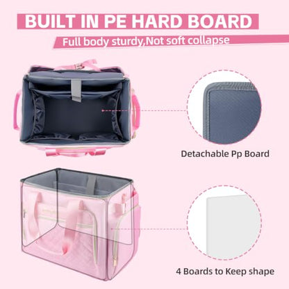 Rolling Teacher Bag with Detachable Cart - 1680D Waterproof Oxford Rolling Cart for Teachers, Large Capacity Tote with Wheels Fits 15.6" Laptop & Tablet(PINK) - color: pink